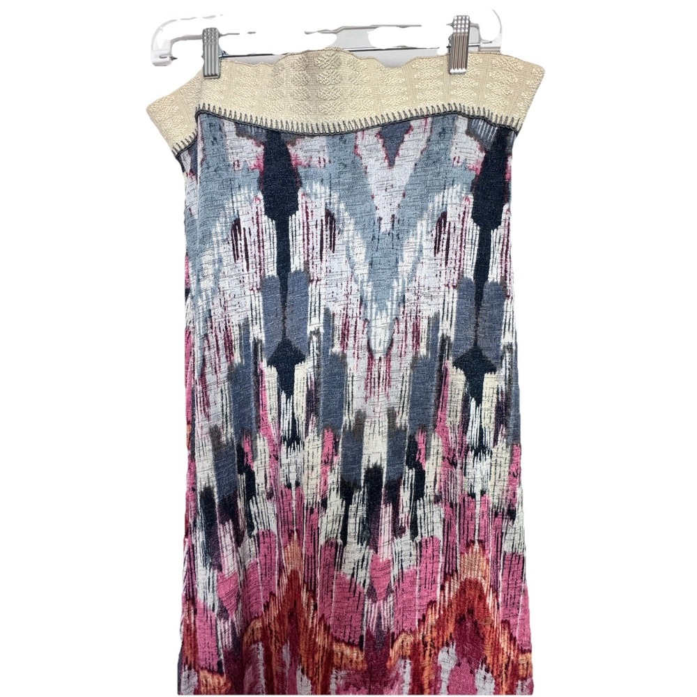 Anthropologie Vanessa Virginia Boho Ikat Maxi‎ Skirt Smocked Waist Size S Lined - Picture 3 of 15